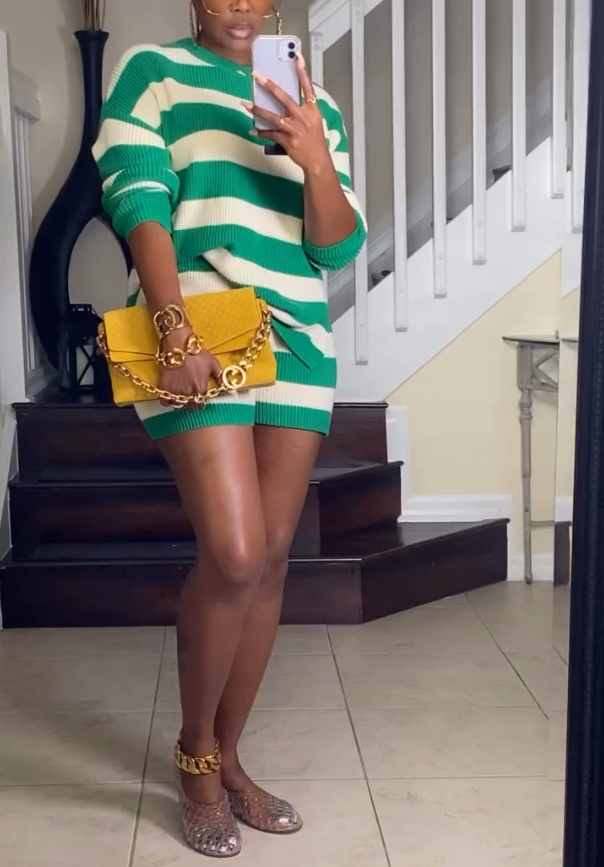 Neck Top and Shorts Sweater Set