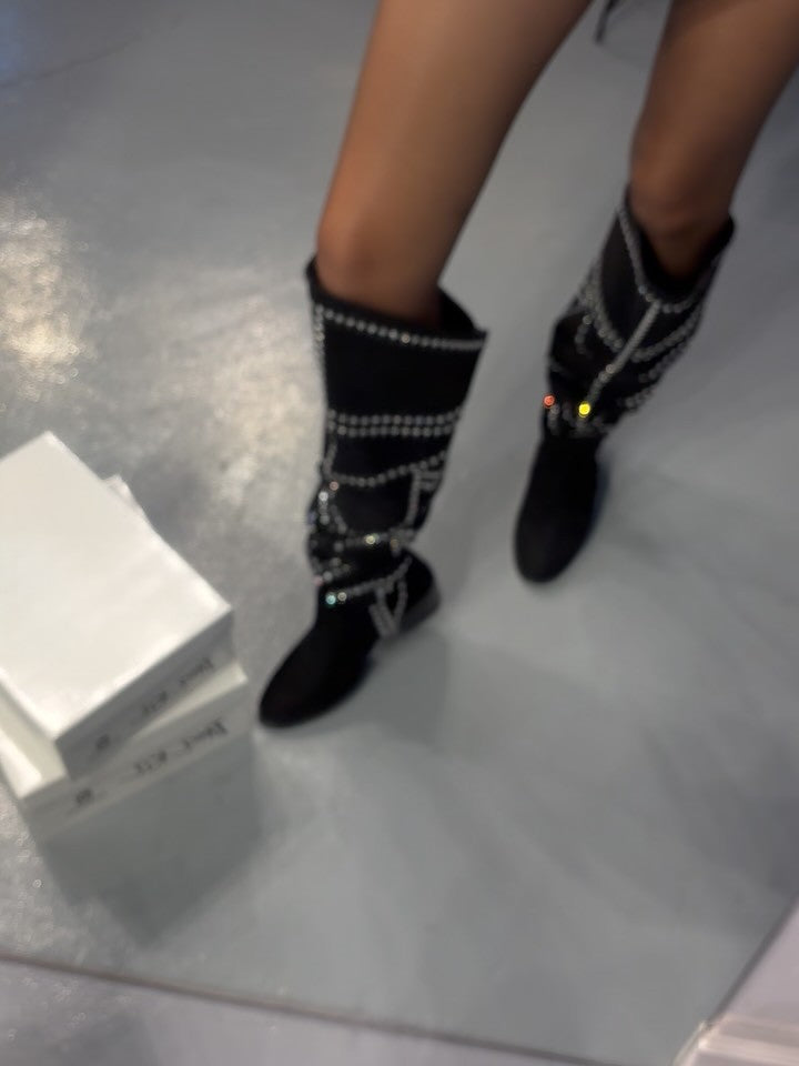 Diamond Crystal Embellished Soft Boots
