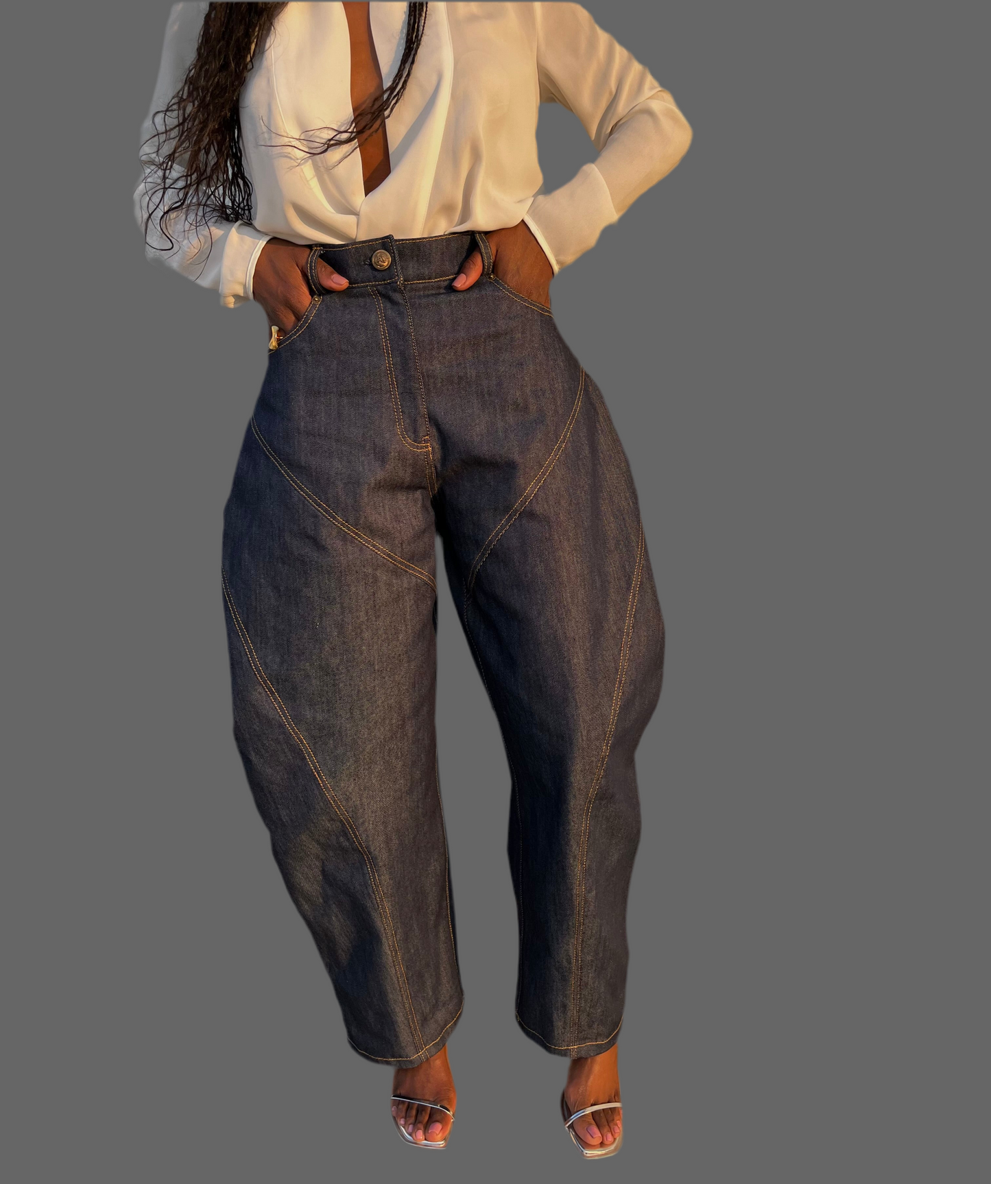 Denim Mid Rise Raw Hem Pocket Jeans