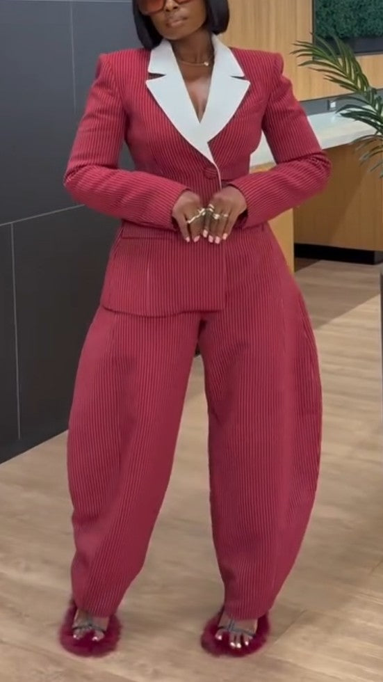 Red And White Contrast Suit Fabric Set