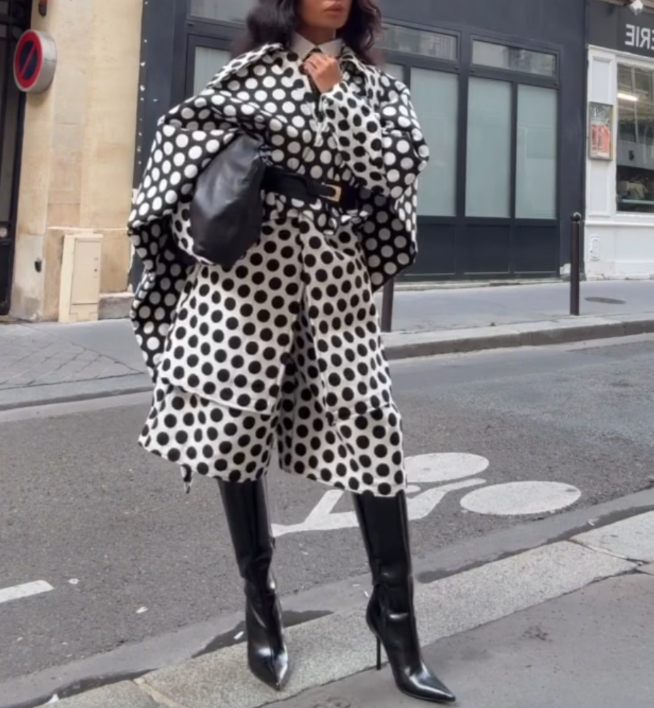 Polka Dot Bat Sleeve Loose Coat and Shorts Set