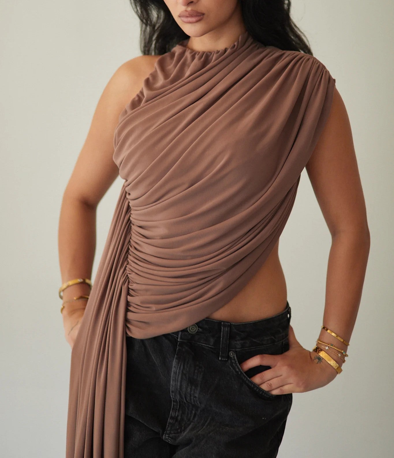 Asymmetric Pleated Stretch Top