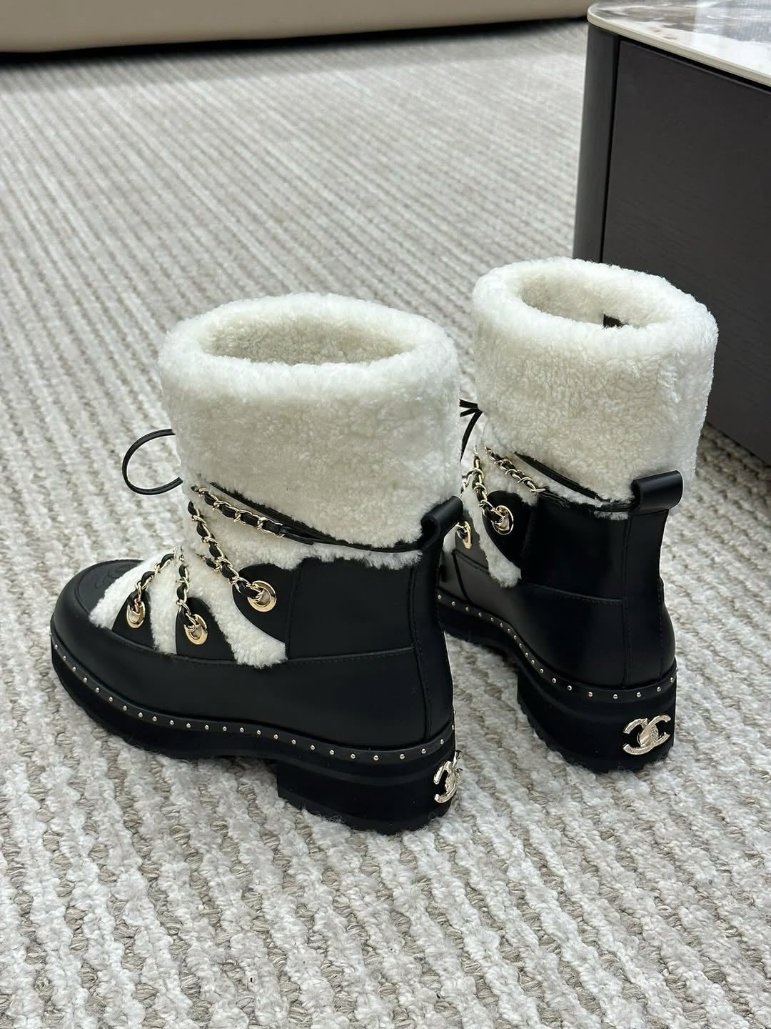 Black Shearling-Lined Ankle Boots