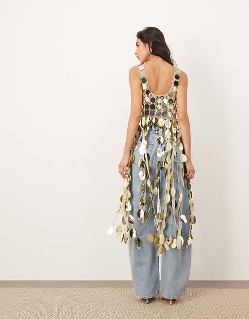 Gold Sequined Tassel Top