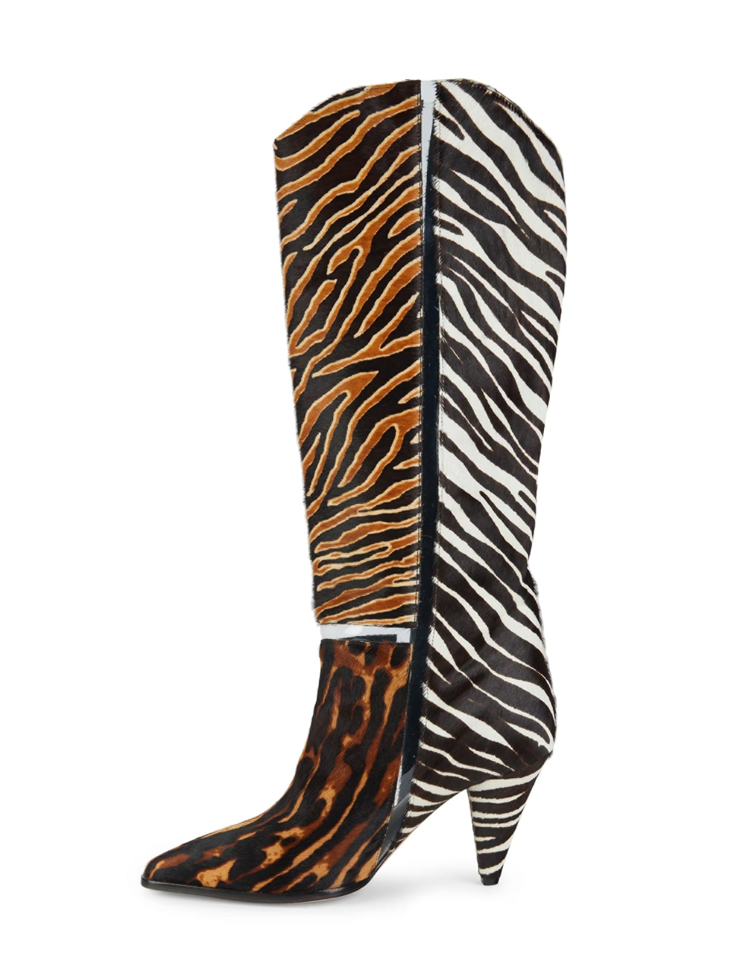 Zebra-Print Calf Hair Tall Heel Boots