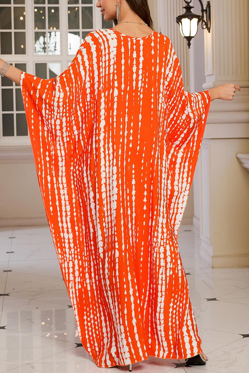 Women V Neck Orange Turkish Kaftan Dresses Bathing Suit Beach