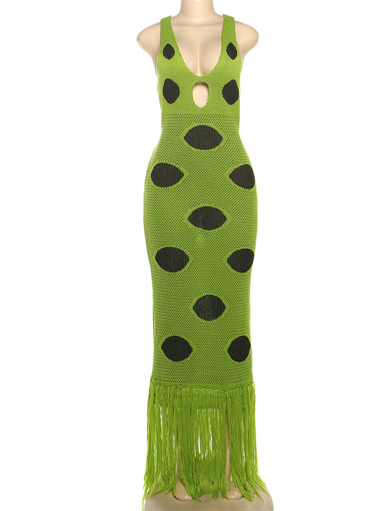 V-Neck Tassel Knitted Bodycon Dress