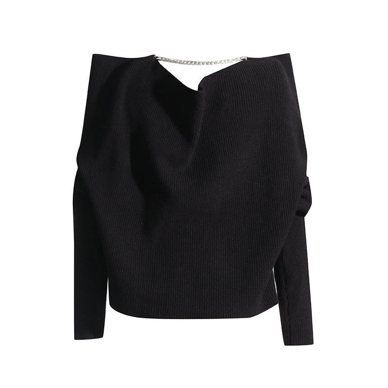 Chain-Shoulder Loose Sweater