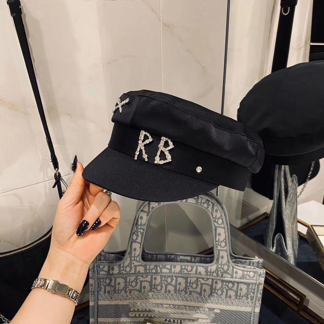 Trendy rhinestone RB navy cap