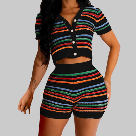 2 Piece Outfits Short Sleeve Cardigan Knit Shirt