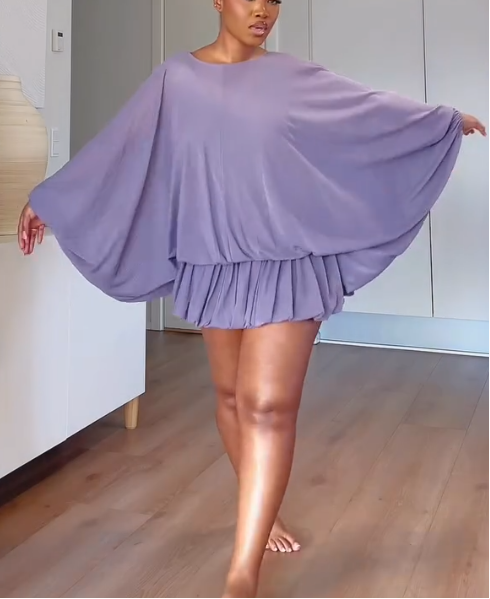 Elegant Batwing Sleeve Mini Dress