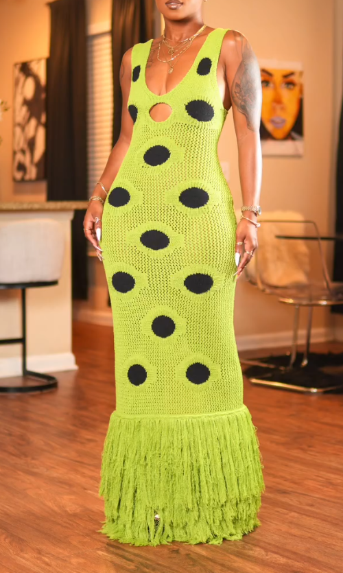 V-Neck Tassel Knitted Bodycon Dress