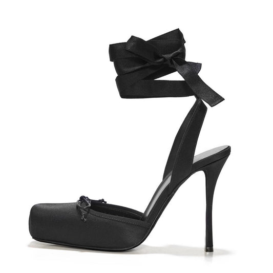 Women's satin lace-up high heels