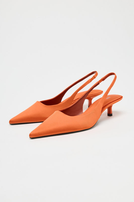 Fabric slingback pumps with small heel