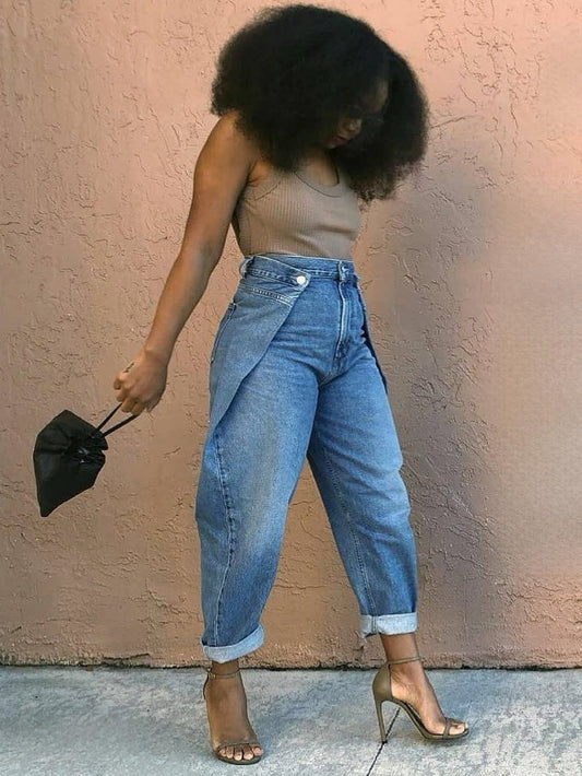 Round Wide-Leg Fold Jeans