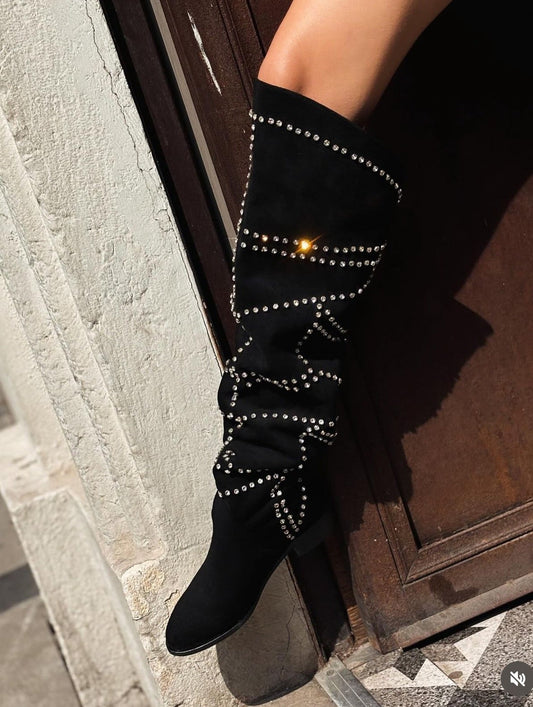 Diamond Crystal Embellished Soft Boots