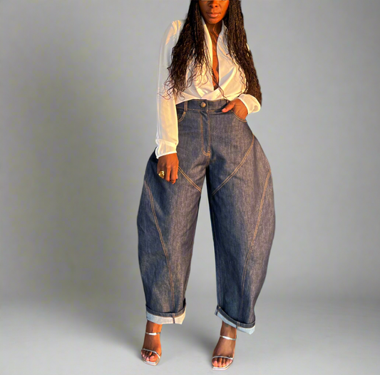 Denim Mid Rise Raw Hem Pocket Jeans