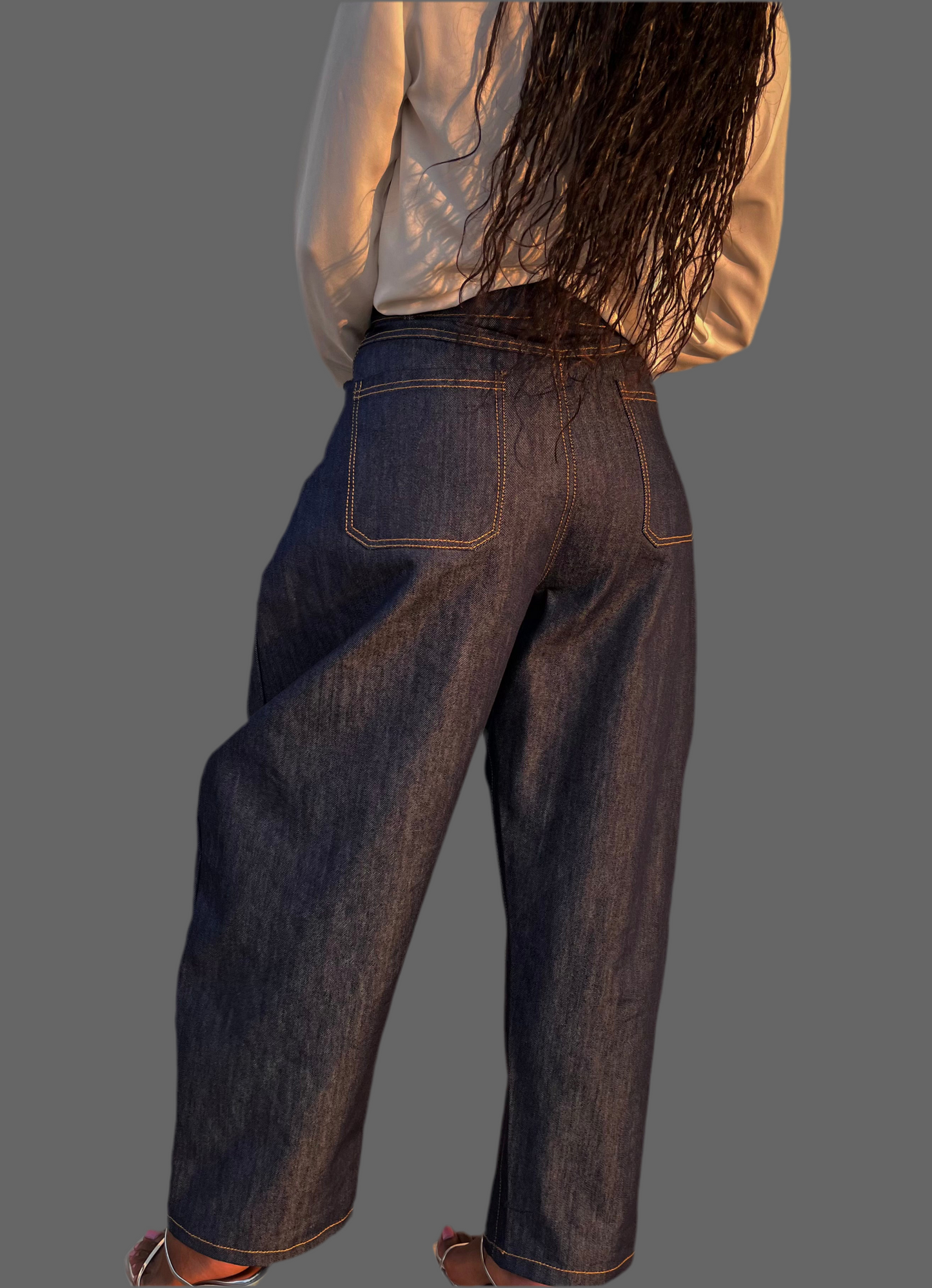 Denim Mid Rise Raw Hem Pocket Jeans