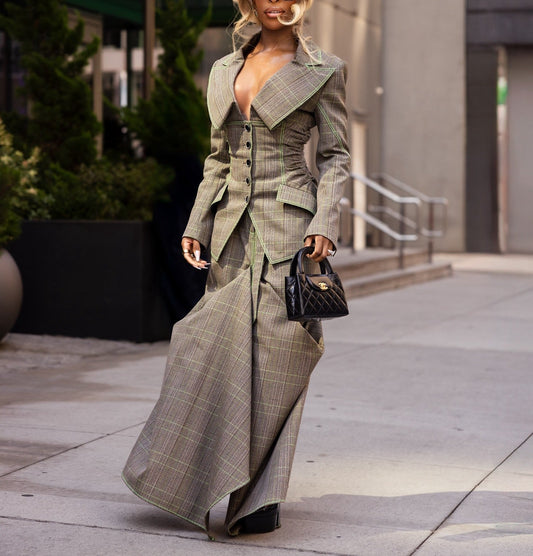 Classic V-neck Blazer And Skirt 2-Piece Set