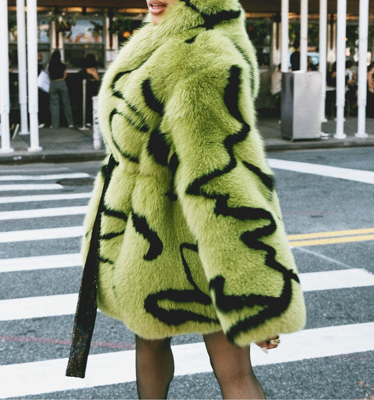 Avocado Graffiti Faux Fur Coat