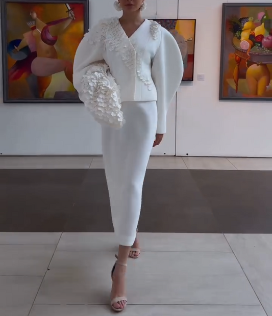 Petal Embellished Jacket & Skirts 2-Piece Set