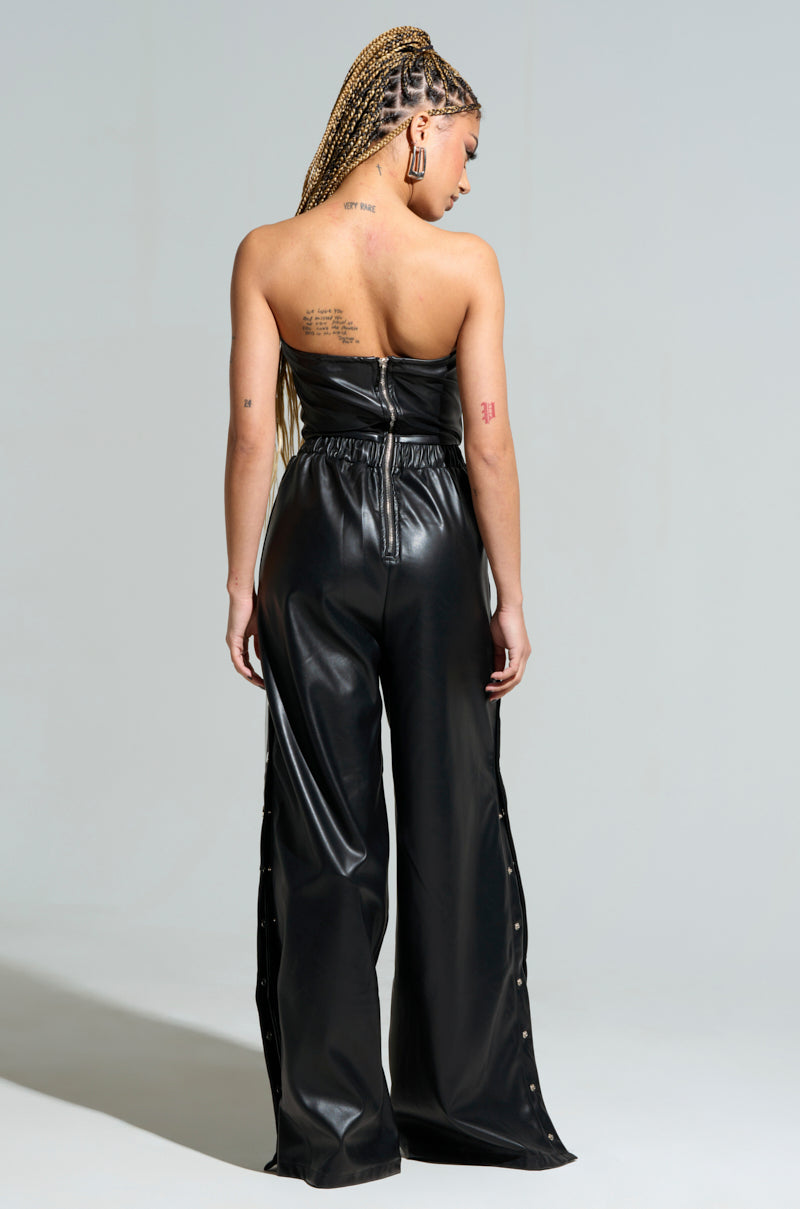 PU Leather Button Jumpsuit