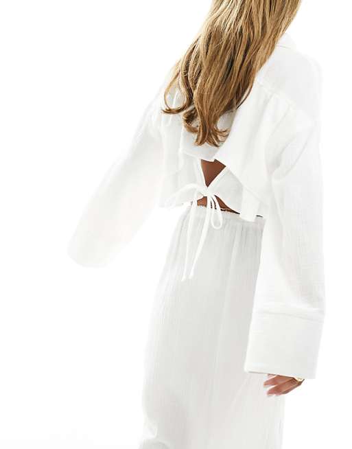 Linen Cropped Tie Back Oversized Shirt