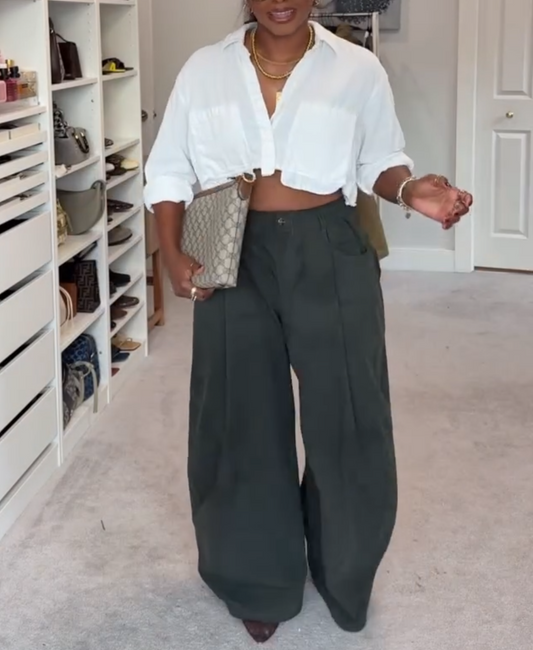 Linen Cropped Tie Back Oversized Shirt