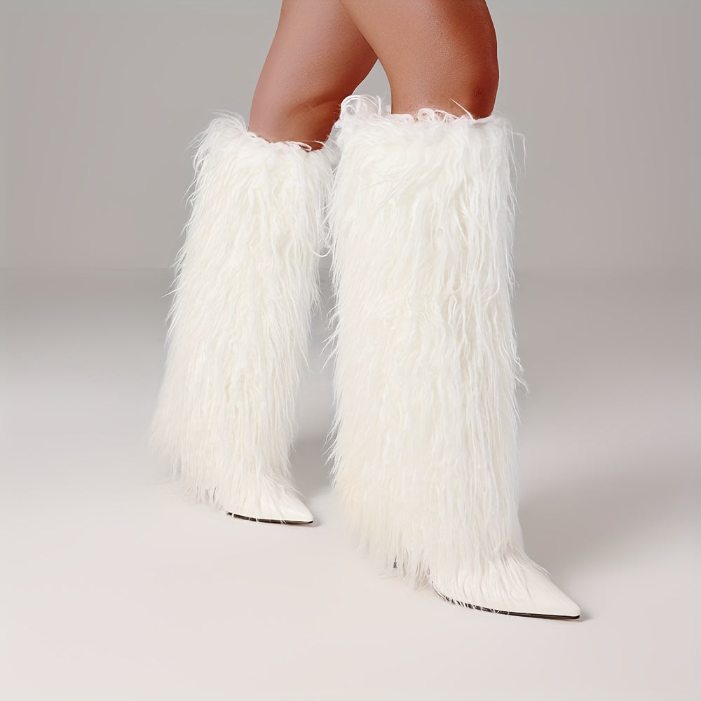 Solid Color Faux Fur Boots