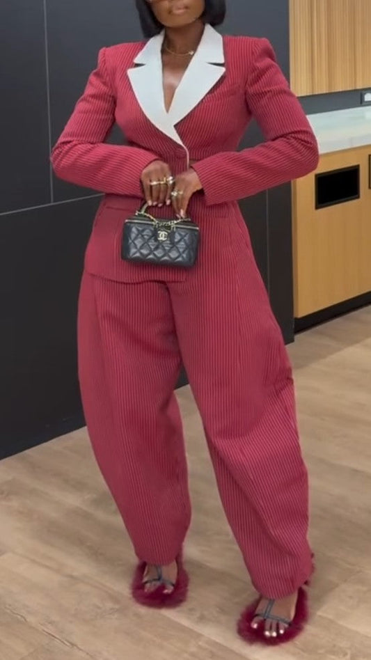 Red And White Contrast Suit Fabric Set