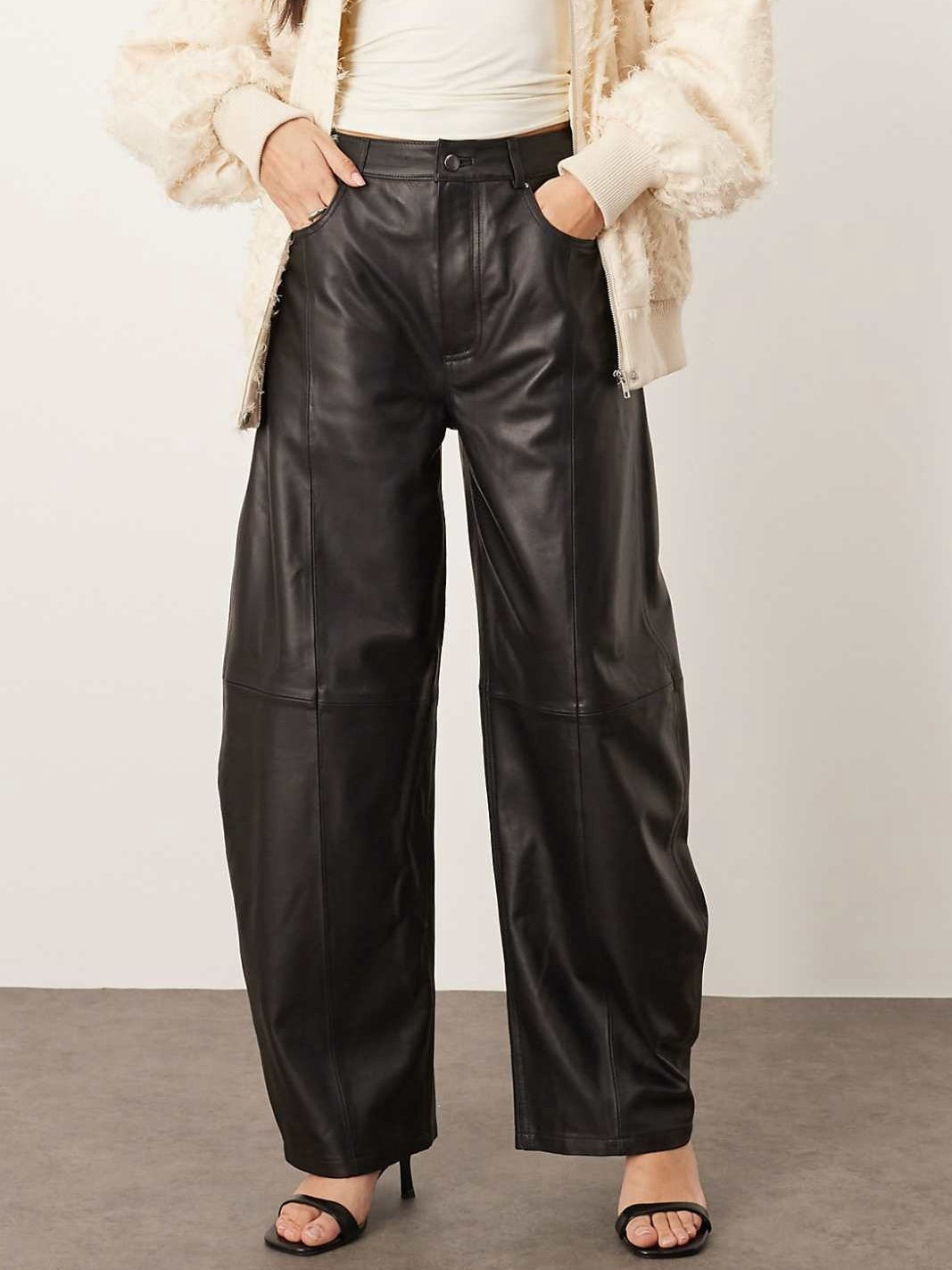 Leather High-Waisted Bucket Pants