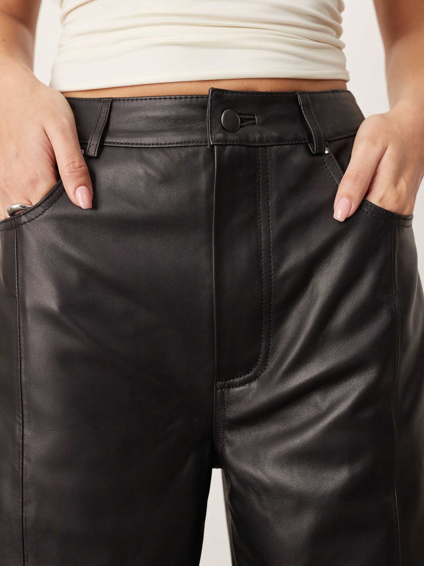 Leather High-Waisted Bucket Pants