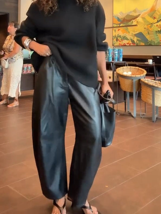 Leather High-Waisted Bucket Pants
