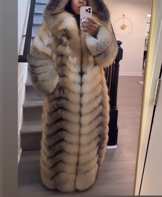 （✔️Free shipping）Crystal Fox Full Length Fur Coat/Vest