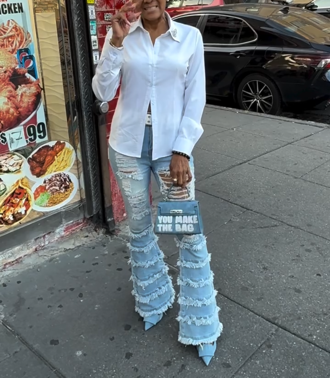 Tassel Ripped Washed Denim Flared Pants