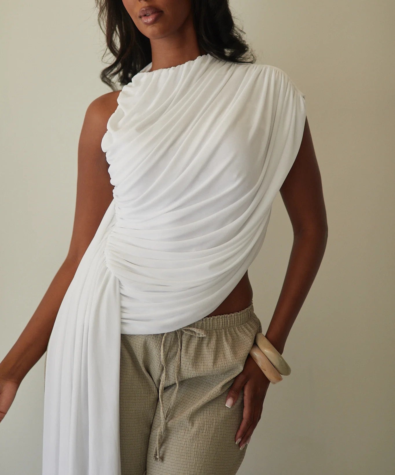 Asymmetric Pleated Stretch Top