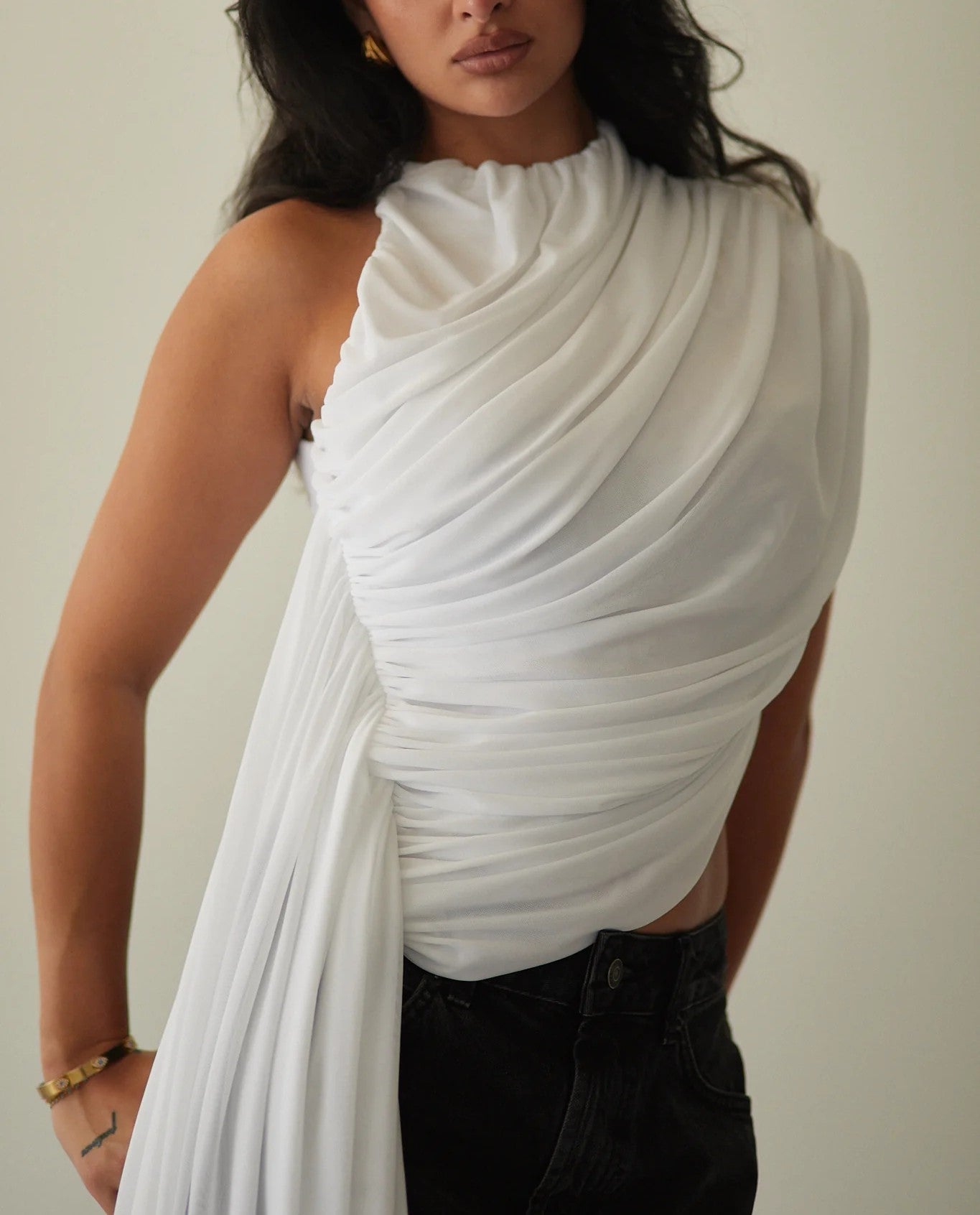 Asymmetric Pleated Stretch Top