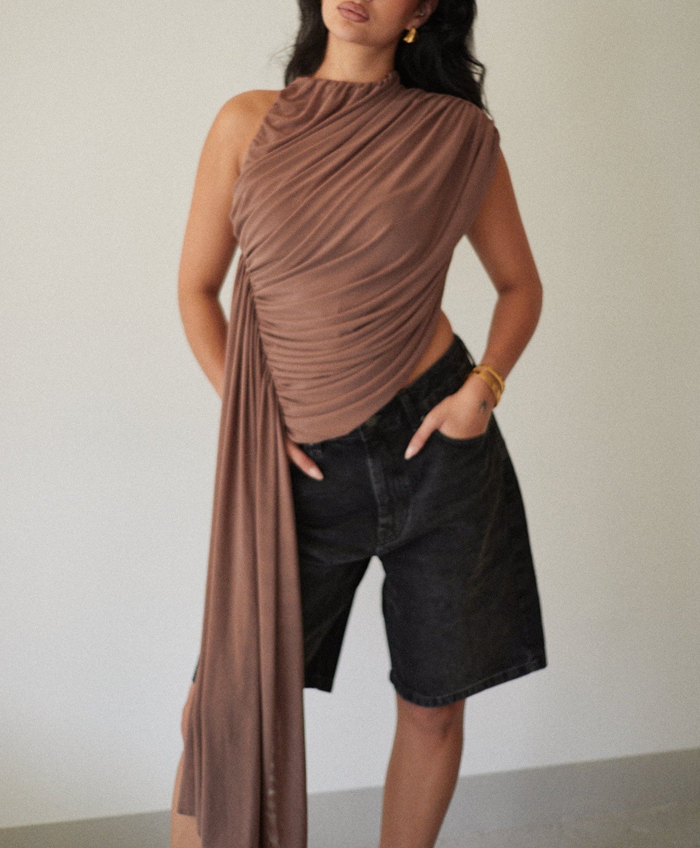 Asymmetric Pleated Stretch Top