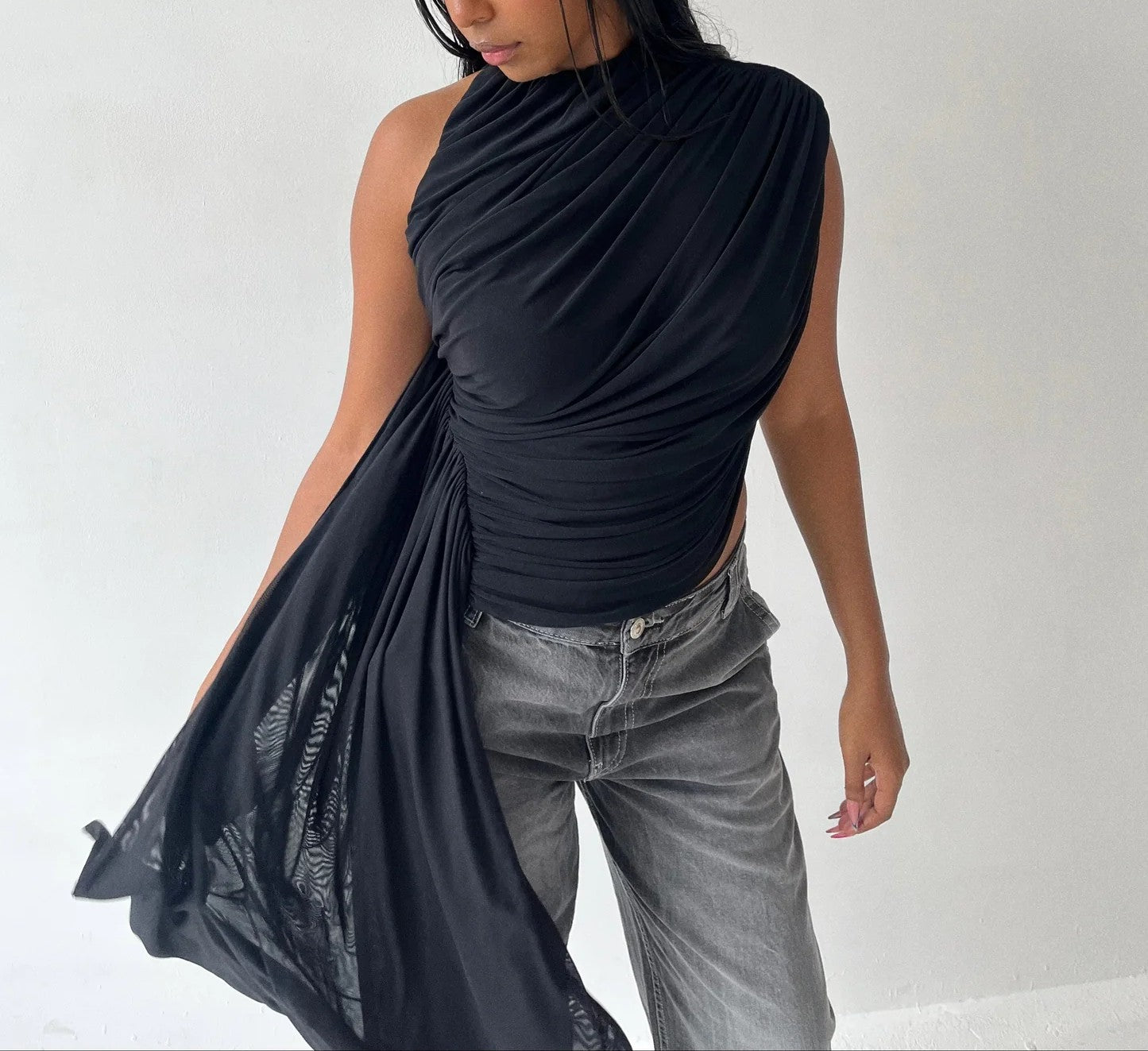 Asymmetric Pleated Stretch Top