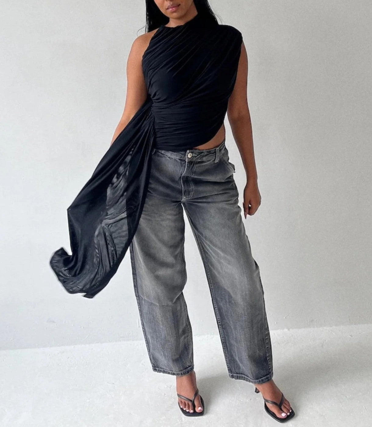 Asymmetric Pleated Stretch Top