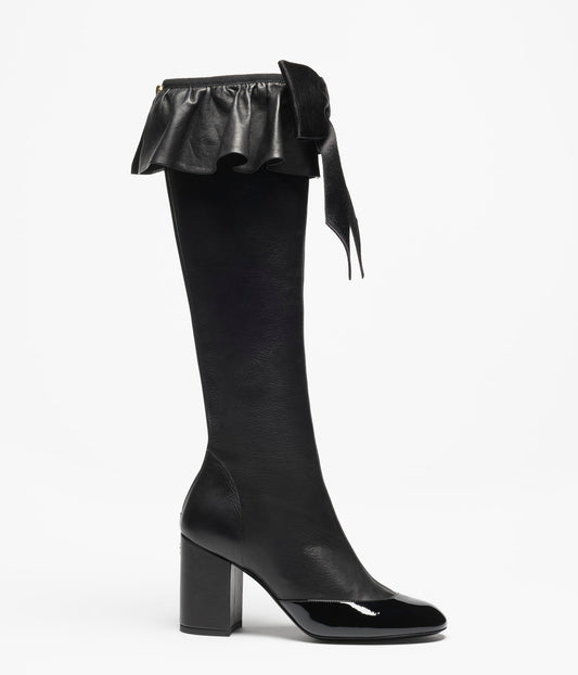 Stretch Lambskin Black High Boots