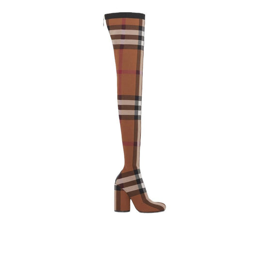 Brown Check Over-The-Knee Boots