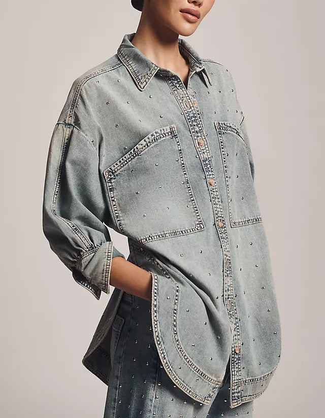 Studded Denim Buttondown Shirt