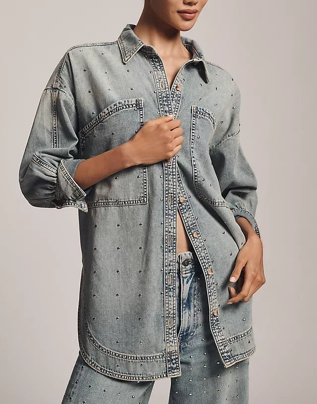 Studded Denim Buttondown Shirt