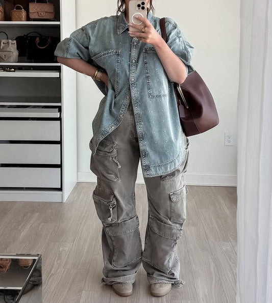 Studded Denim Buttondown Shirt