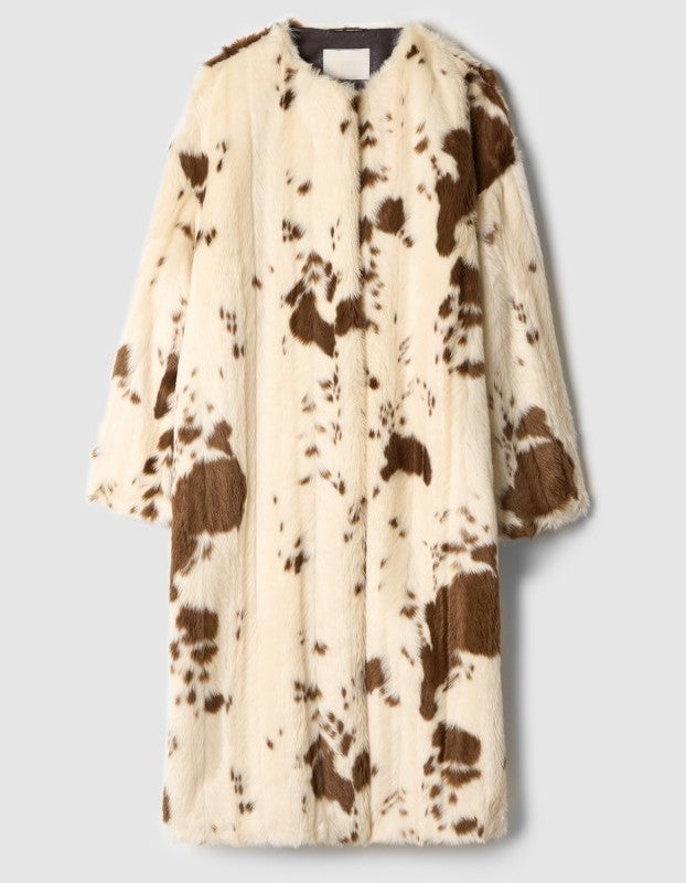 Cow Print Eco-Friendly Fur Coat