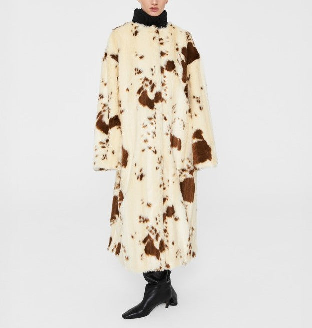 Cow Print Eco-Friendly Fur Coat