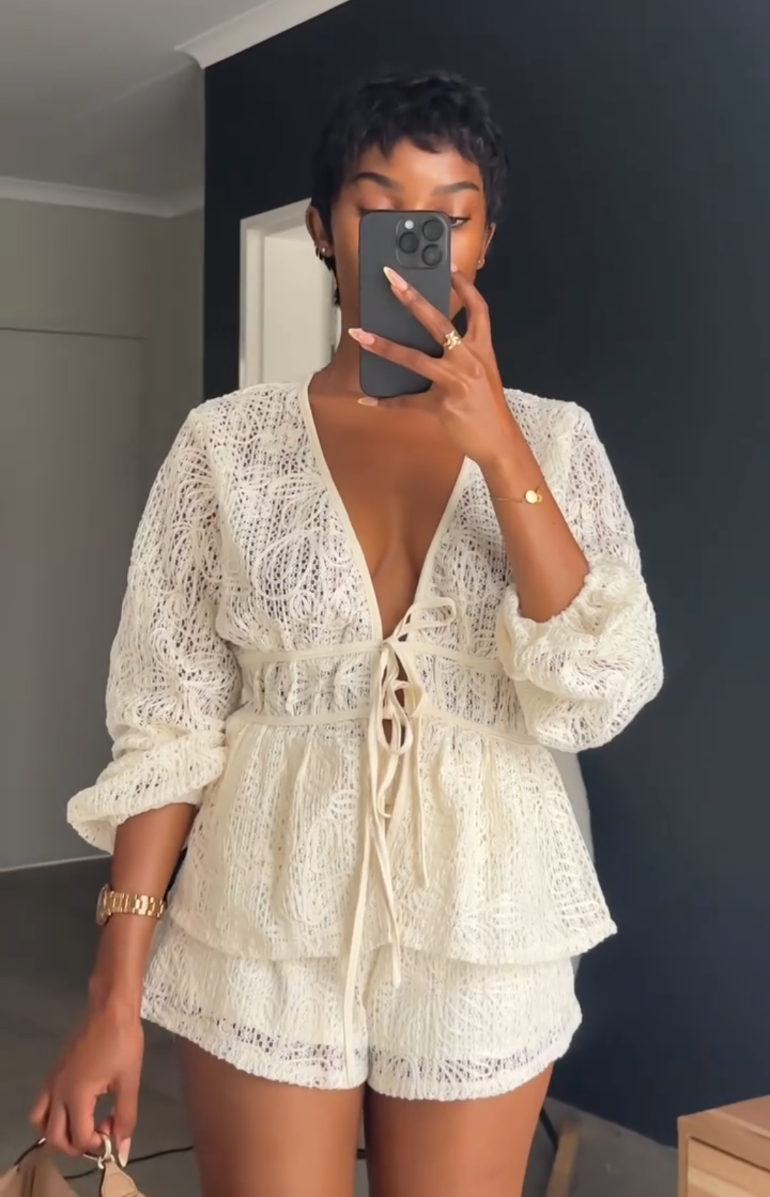 Color-Blocked Lace Embroidered Set