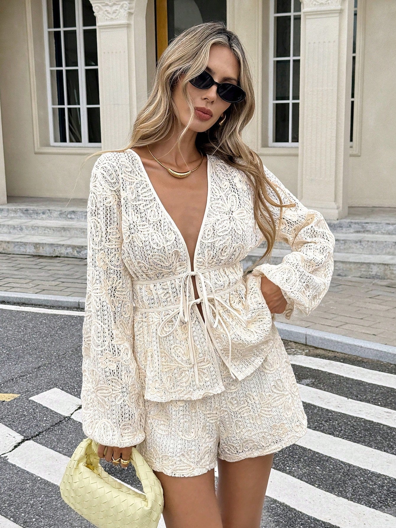 Color-Blocked Lace Embroidered Set