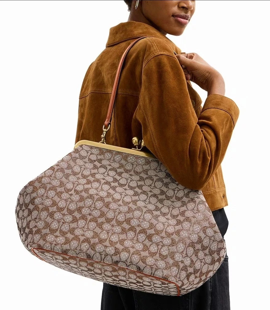 Large Kisslock Frame Bag In Crystal Signature Jacquard